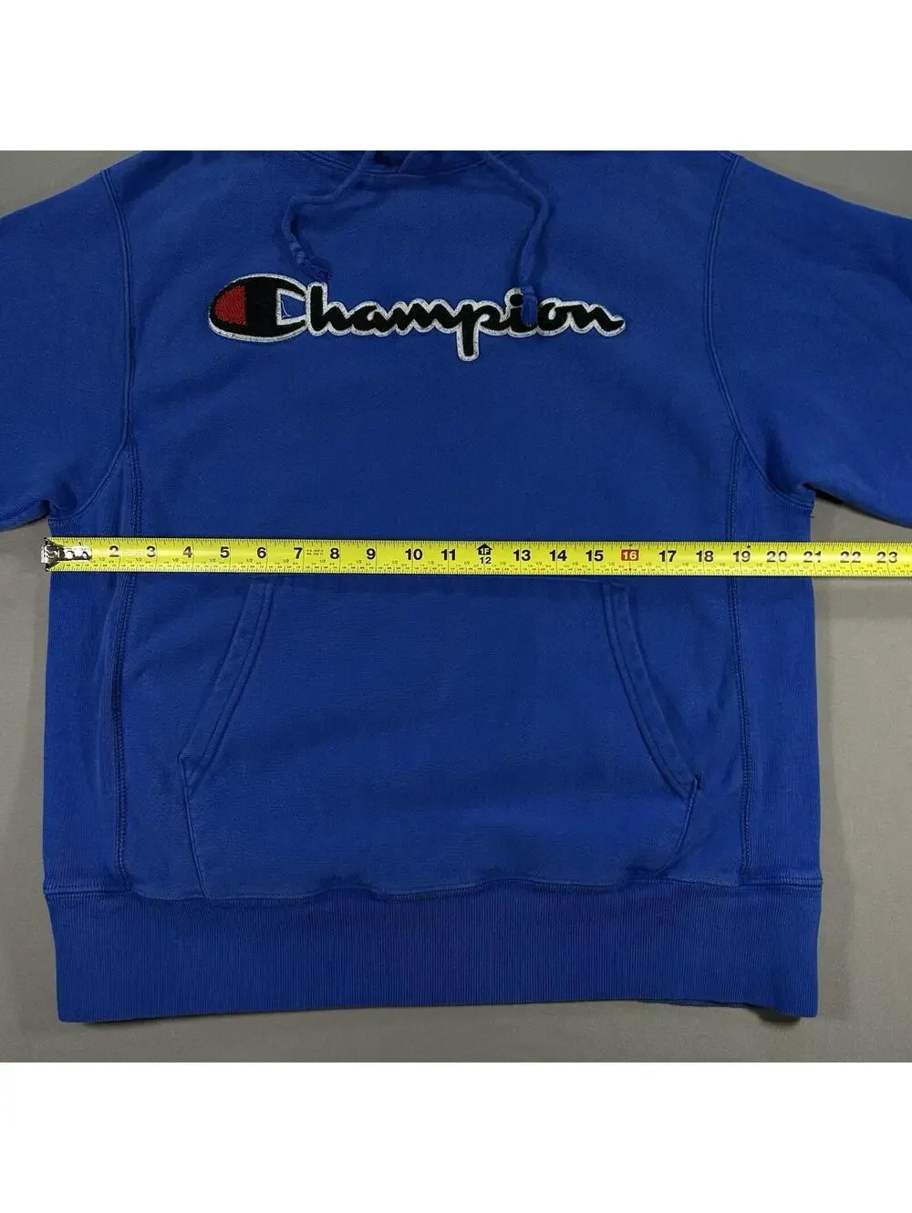 Champion Reverse Weave Hoodie Mens Medium Blue Pullover Fleece Logo Sweatshirt - Picture 5 of 8